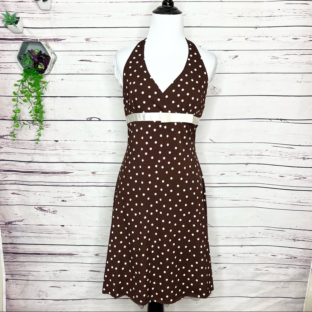 Brown & Cream Polka Dot Pinup Party Dress Size Medium 9/10 - Picture 1 of 10